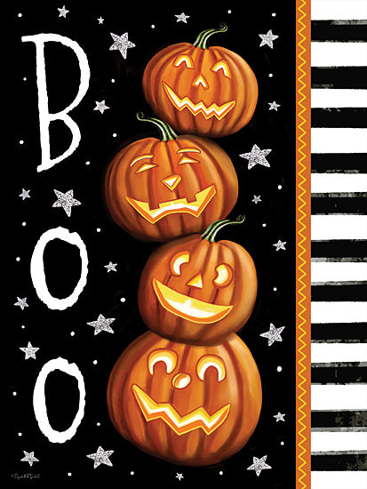 Elizabeth Tyndall ET206 - ET206 - Boo Pumpkins - 12x16 Halloween, Fall, Boo, Typography, Signs, Textual Art, Jack O'Lanterns, Stars, Black & White Stripes from Penny Lane