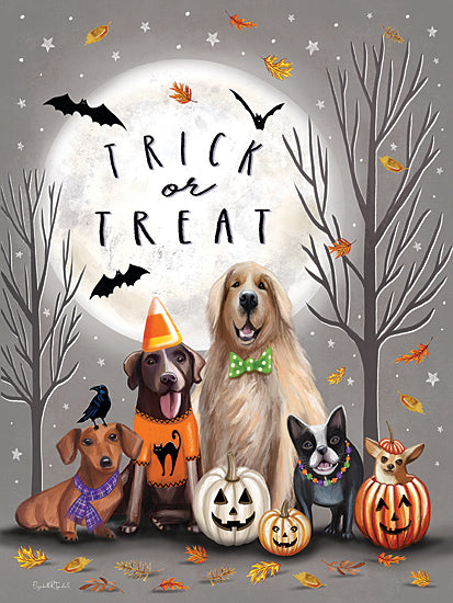 Elizabeth Tyndall ET210 - ET210 - Trick or Treat Dogs - 12x16 Halloween, Fall, Dogs, Trick or Treat, Bats, Moon, Trees, Bats, Whimsical from Penny Lane