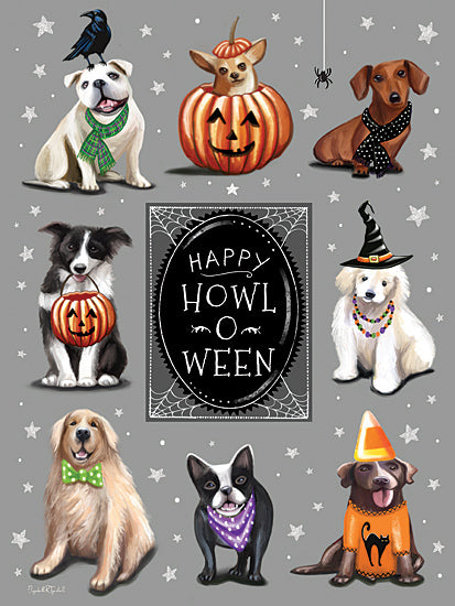 Elizabeth Tyndall ET212 - ET212 - Happy Howl-O-Ween Dogs and Stars - 12x16 Halloween, Fall, Dogs, Happy Howl-O-Ween, Bats, Whimsical, Stars, Spider, Spider's Web from Penny Lane