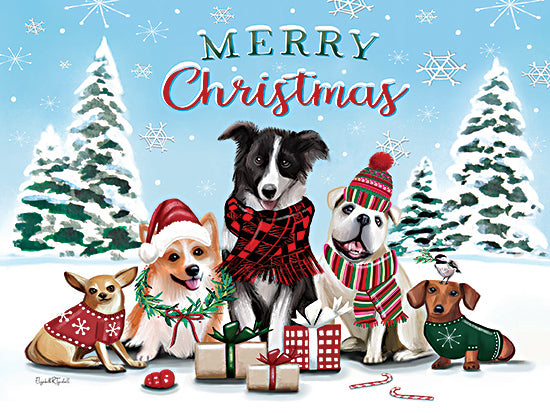 Elizabeth Tyndall ET221 - ET221 - Merry Christmas Dogs I - 16x12 Christmas, Holidays, Whimsical, Pets, Dogs, Sweaters, Scarfs, Presents, Trees, Snow, Winter, Merry Christmas, Typography, Signs, Textual Art from Penny Lane