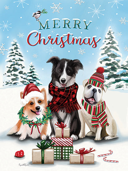 Elizabeth Tyndall ET222 - ET222 - Merry Christmas Dogs II - 12x16 Christmas, Holidays, Whimsical, Pets, Dogs, Sweaters, Scarfs, Presents, Trees, Snow, Winter, Merry Christmas, Typography, Signs, Textual Art from Penny Lane