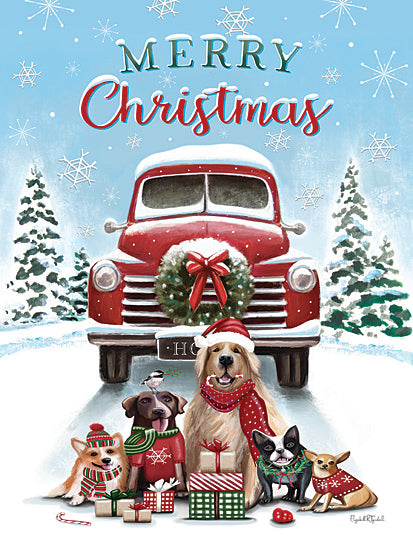 Elizabeth Tyndall ET224 - ET224 - Merry Christmas Red Truck & Dogs - 12x16 Christmas, Holidays, Winter, Dogs, Pets, Truck, Red Truck, Merry Christmas, Typography, Signs, Textual Art, Presents, Scarfs, Snow, Trees, Candy, Snowflakes from Penny Lane