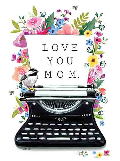 Elizabeth Tyndall ET251 - ET251 - Love You Mom - 12x16 Mother, Mother's Day, Love You Mom, Typography, Signs, Textual Art, Flowers, Bird, Typewriter, Paper, Spring, Spring Flowers, Rainbow Colors from Penny Lane