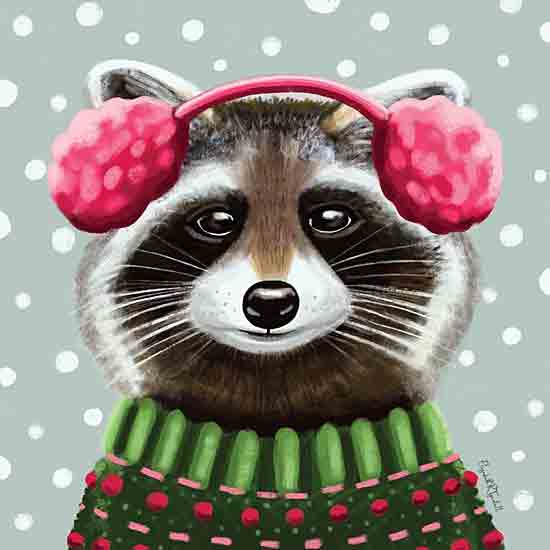 Elizabeth Tyndall ET263 - ET263 - Holiday Raccoon - 12x12 Winter, Raccoon, Whimsical, Earmuffs, Sweater, Polka Dots from Penny Lane