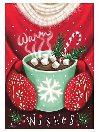 Elizabeth Tyndall ET265 - ET265 - Warm Wishes Cocoa - 12x16 Christmas, Holidays, Kitchen, Hot Cocoa, Marshmallows, Candy Cane, Warm Wishes, Typography, Signs, Textual Art, Pine Sprigs, Berries, Winter from Penny Lane