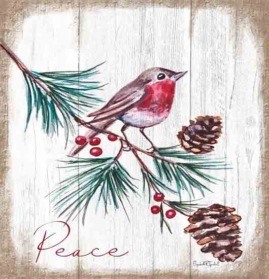 Elizabeth Tyndall ET266 - ET266 - Peace Bird - 12x12 Christmas, Holidays, Bird, Pine Branch, Pinecones, Berries, Winter, Peace, Typography, Signs, Textual Art, Nature from Penny Lane