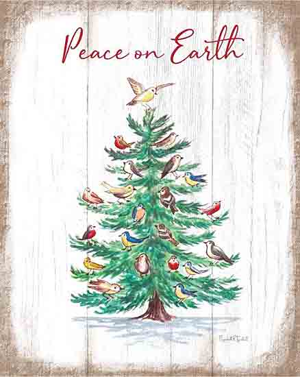 Elizabeth Tyndall ET267 - ET267 - Peace on Earth Birds - 12x16 Christmas, Holidays, Christmas Tree, Birds, Whimsical, Peace on Earth, Typography, Signs, Textual Art from Penny Lane