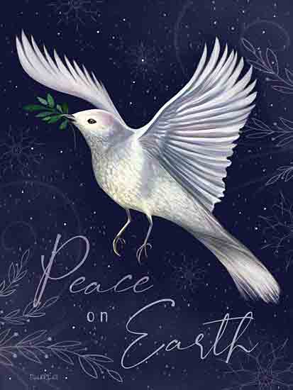 Elizabeth Tyndall ET272 - ET272 - Peace and Joy Dove - 12x16 Christmas, Holidays, Bird, Dove, Peace on Earth, Typography, Signs, Textual Art, Winter, Patterns, Bird in Flight, Olive Branch from Penny Lane