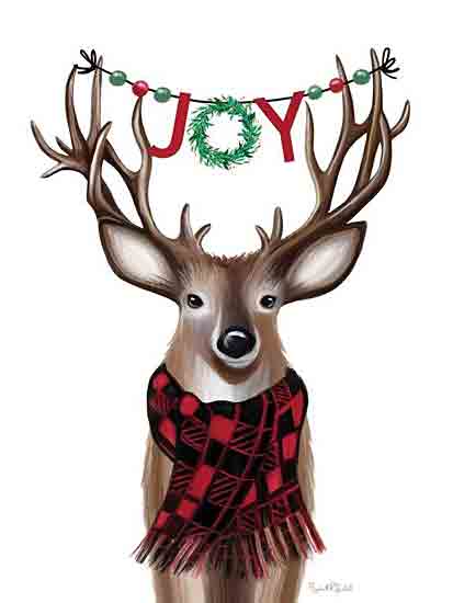 Elizabeth Tyndall ET282 - ET282 - Joy Deer - 12x16 Christmas, Holidays, Reindeer, Whimsical, Joy, Typography, Signs, Textual Art, Ornaments, Wreath, Scarf, Winter from Penny Lane