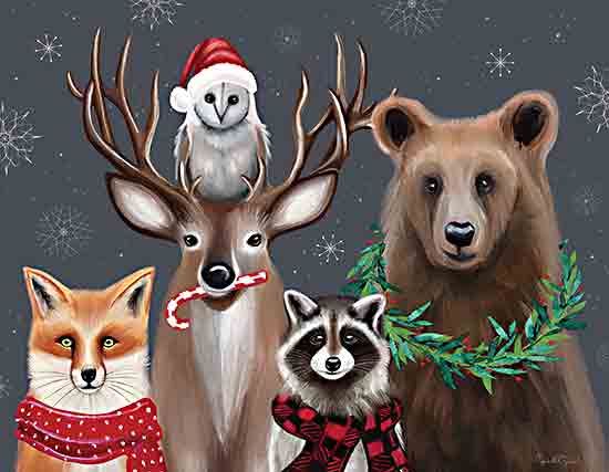 Elizabeth Tyndall ET283 - ET283 - Christmas Animals - 16x12 Christmas, Holidays, Animals, Fox, Reindeer, Owl, Raccoon, Bear, Whimsical, Winter, Snowflakes, Scarfs, Wreath, Candy Cane from Penny Lane