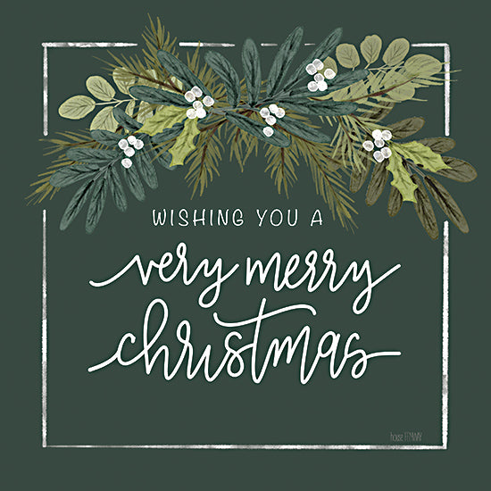 House Fenway FEN1022 - FEN1022 - Wishing You a Very Merry Christmas Greenery - 12x12 Christmas, Holidays, Greenery, Swag, White Berries, Wishing You a Very Merry Christmas, Typography, Signs, Textual Art, White & Green from Penny Lane