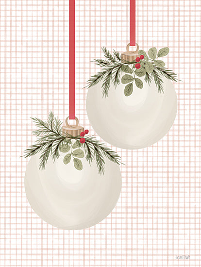House Fenway FEN1116 - FEN1116 - Holly Berry Ornaments - 12x16 Christmas, Holidays, Ornaments, Greenery, Holly, Pine Sprigs, Berries, Grid Background from Penny Lane