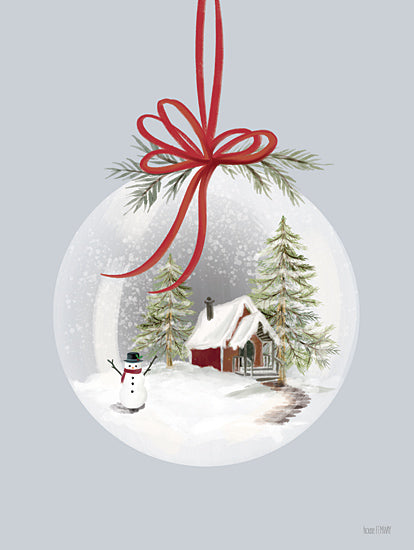 House Fenway FEN1117 - FEN1117 - Country Christmas Snow Globe Ornament - 12x16 Christmas, Holidays, Ornament, Winter, Snow, Snowman, House, Trees, Path, Snow Globe, Red Ribbon from Penny Lane