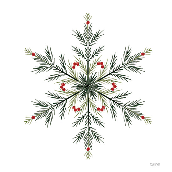 House Fenway FEN1121 - FEN1121 - Evergreen Snowflake I - 12x12 Christmas, Holidays, Evergreen Snowflake, Greenery, Pine Sprigs, Berries, Winter, Nature from Penny Lane