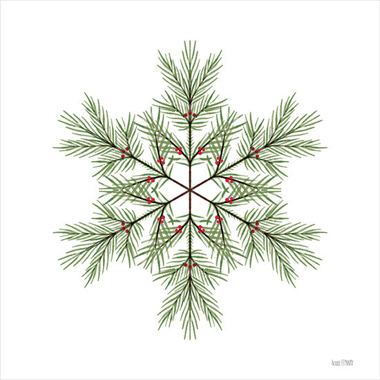 House Fenway FEN1124 - FEN1124 - Evergreen Snowflake IV - 12x12 Christmas, Holidays, Evergreen Snowflake, Greenery, Pine Sprigs ,Berries, Winter, Nature from Penny Lane
