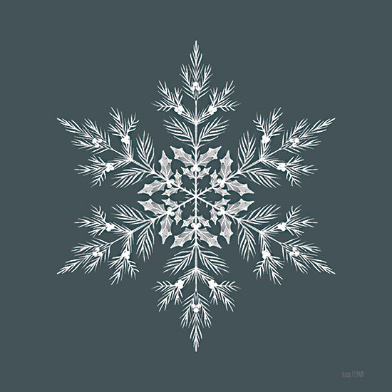 House Fenway FEN1126 - FEN1126 - Blue Christmas Snowflake II - 12x12 Christmas, Holidays, Evergreen Snowflake, Greenery, Blue Background, Blue & White, Winter from Penny Lane