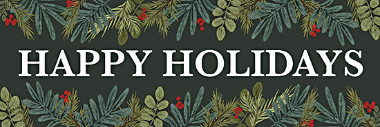 House Fenway FEN1129A - FEN1129A - Happy Holidays Sign - 36x12 Christmas, Holidays, Happy Holidays, Typography, Signs, Textual Art, Holly, Berries, Eucalyptus, Pine Sprigs, Greenery from Penny Lane