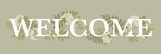 House Fenway FEN1137 - FEN1137 - Welcome Spring Sign - 18x6 Welcome, Typography, Signs, Textual Art, Flowers, White Flowers, Leaves, Ferns, Greenery, Green Background, Spring from Penny Lane