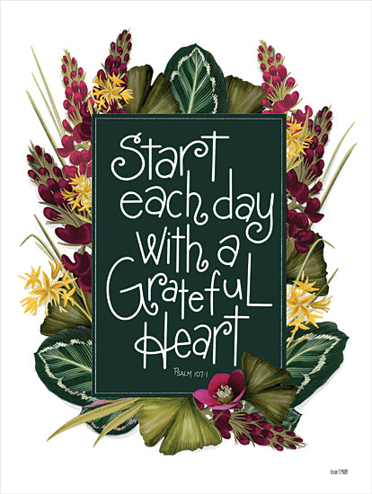 House Fenway FEN147 - FEN147 - Grateful Heart - 12x16 Start Each Day with a Grateful Heart, Flowers, Greenery, Bible Verse, Psalm, Tropical Flowers, Signs from Penny Lane