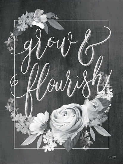 House Fenway FEN273 - FEN273 - Grow and Flourish - 12x16 Grow and Flourish, Chalkboard, Black & White, Flowers, Signs from Penny Lane