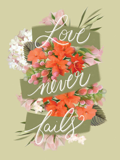 House Fenway FEN294 - FEN294 - Love Never Fails - 12x16 Love Never Fails, Love, Flowers,  Banner, Botanical from Penny Lane