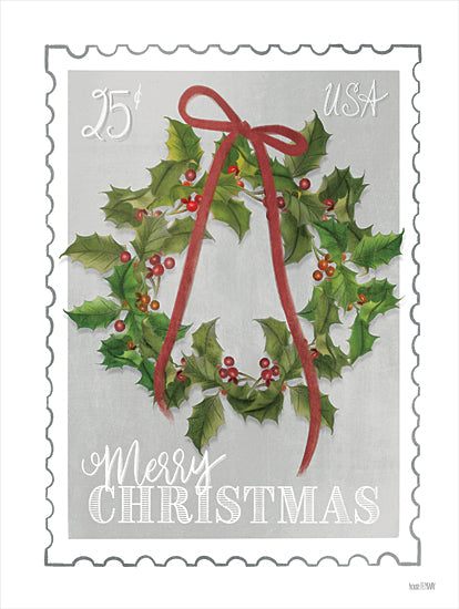 House Fenway FEN344 - FEN344 - Christmas Stamp Holly Wreath    - 12x16 Christmas Stamp, Holly Wreath, Wreath, Christmas, Holidays, Vintage from Penny Lane