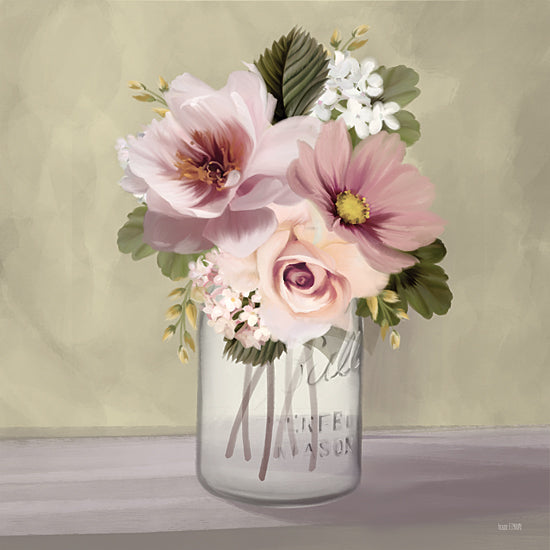 House Fenway FEN352 - FEN352 - Pink Mason Jar Floral - 12x12 Flowers, Pink and White Flowers, Mason Jars, Bouquet, Blooms, Triptych, Country from Penny Lane