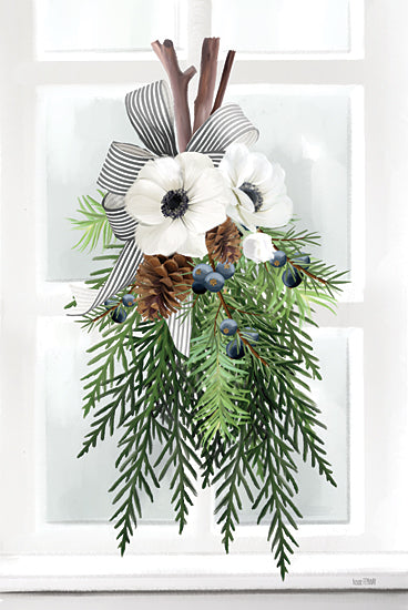 House Fenway FEN411 - FEN411 - Juniper Christmas Swag - 12x18 Christmas, Holidays, Juniper Swag, Front Door, Winter, Greenery,  Flowers, White Flowers, Pine Cones, Striped Bow, Winter, Christmas Decorations from Penny Lane