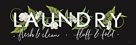 House Fenway FEN715A - FEN715A - Laundry Sign - 36x12 Laundry, Flowers, Greenery, Black Background, Typography, Signs from Penny Lane