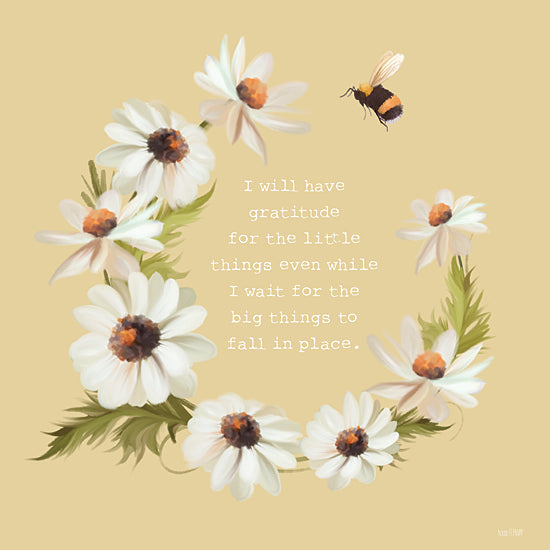 House Fenway FEN762 - FEN762 - Gratitude for the Little Things     - 12x12 I Will Have Gratitude for the Little Things, Holly Smith, Quote, Flowers, Daisies, Bee,  Floral Wreath from Penny Lane