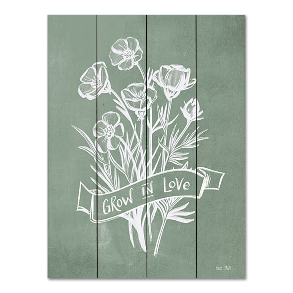 House Fenway FEN797PAL - FEN797PAL - Grow in Love - 12x16 Flowers, Grow in Love, Green & White, Typography, Signs, Spring from Penny Lane