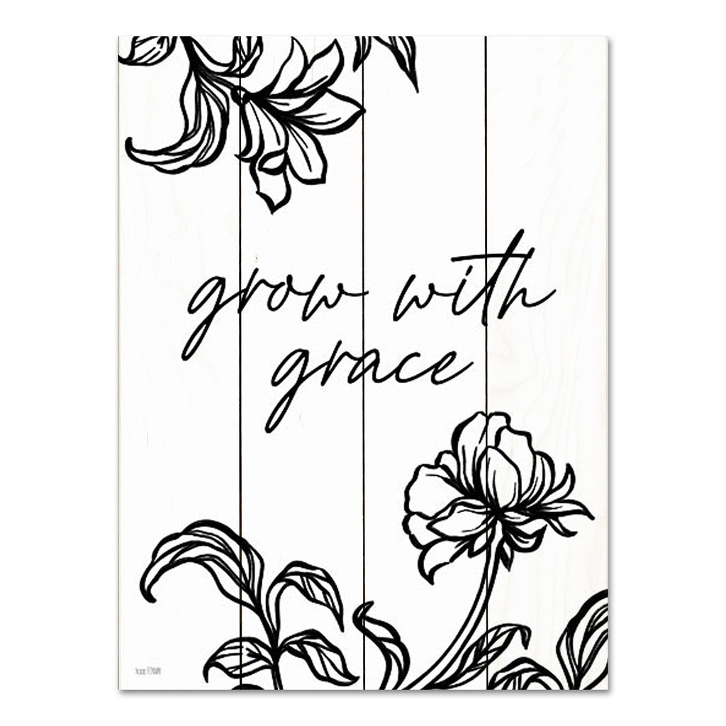 House Fenway FEN806PAL - FEN806PAL - Grow with Grace - 12x16 Flowers, Grow in Grace, Black & White, Typography, Signs, Spring from Penny Lane