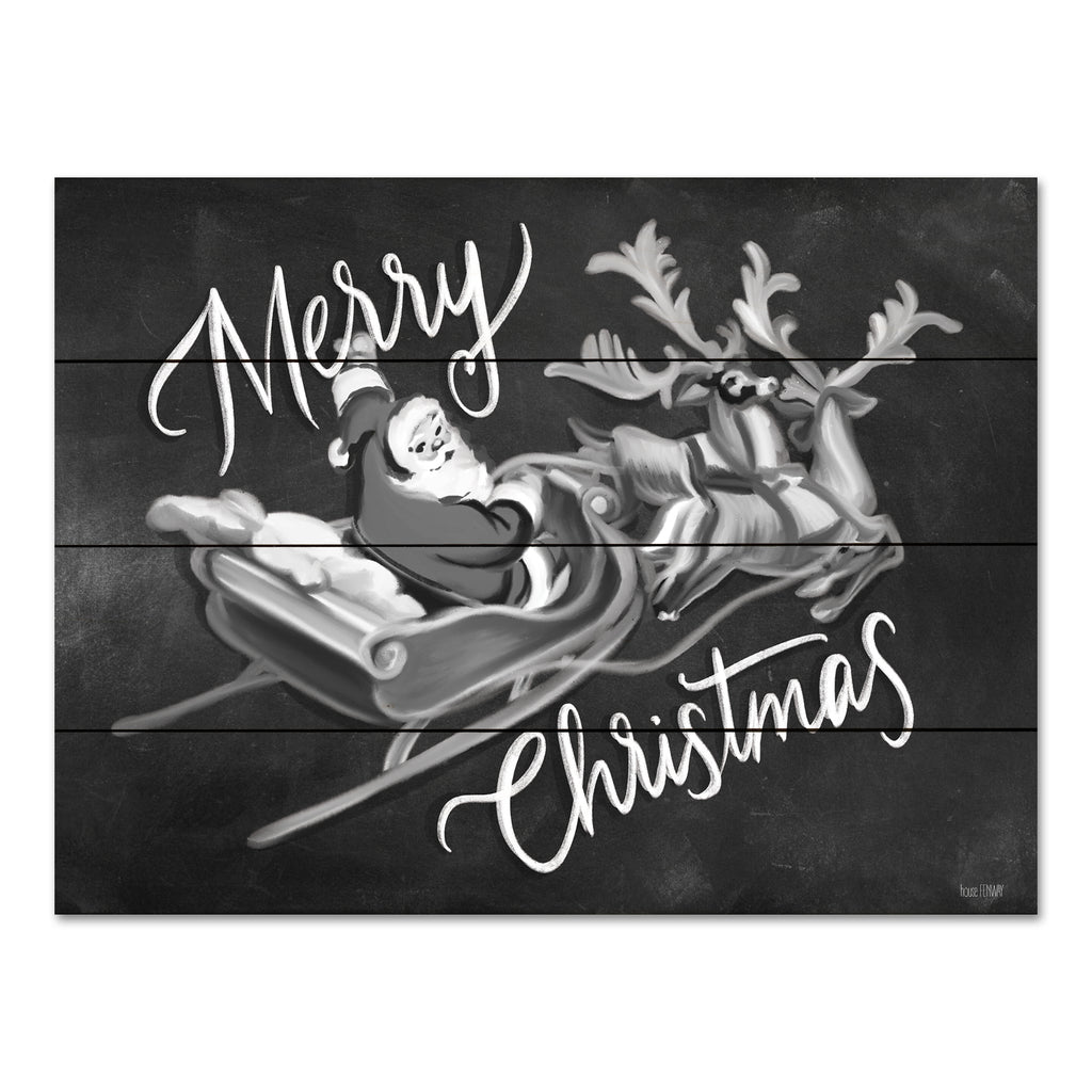 House Fenway FEN832PAL - FEN832PAL - Merry Christmas Santa & Sleigh   - 16x12 Christmas, Holidays, Santa Claus, Whimsical, Sleigh, Reindeer, Merry Christmas, Typography, Signs, Black & White, Vintage from Penny Lane