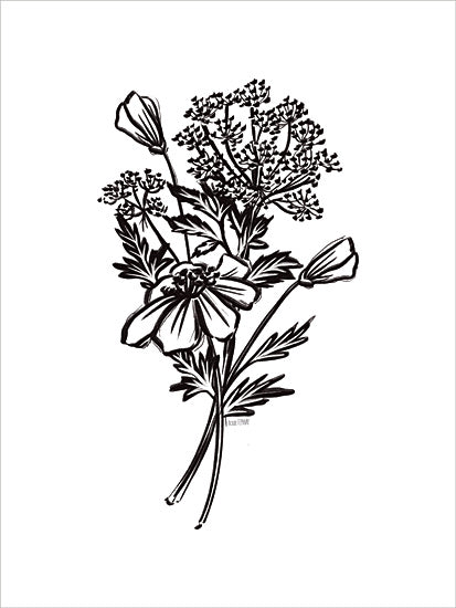 House Fenway FEN850 - FEN850 - Wildflower Sketch I - 12x16 Wildflowers, Sketch, Drawing Print, Black & White from Penny Lane