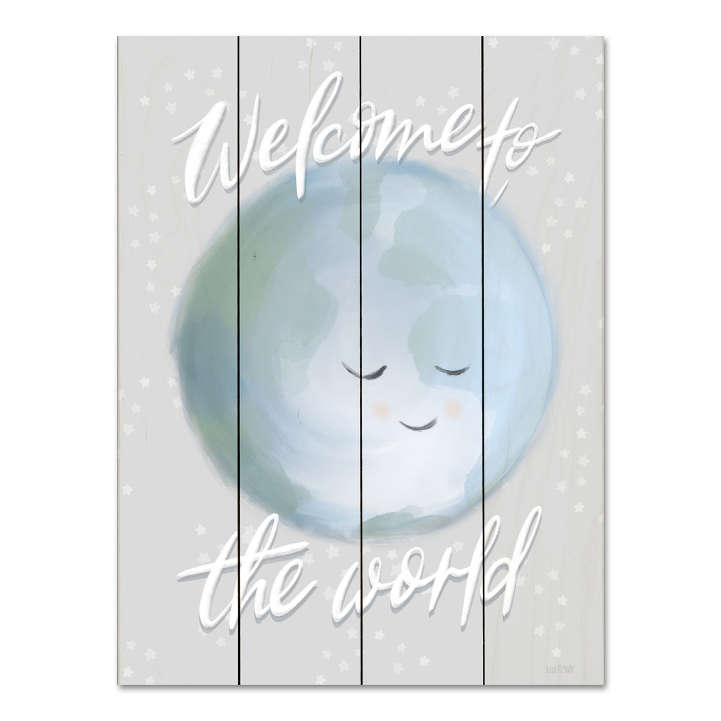 House Fenway FEN938PAL - FEN938PAL - Welcome to the World - 12x16 New Baby, Baby, Welcome to the World, Moon, Celestial, Blue & White, Baby Boy, Typography, Signs, Textual Art from Penny Lane