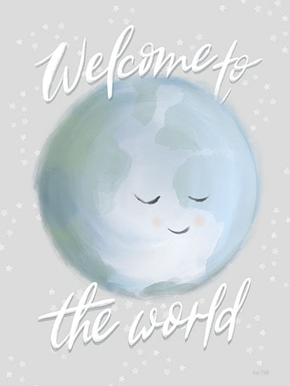 House Fenway FEN938 - FEN938 - Welcome to the World - 12x16 New Baby, Baby, Welcome to the World, Moon, Celestial, Blue & White, Baby Boy, Typography, Signs, Textual Art from Penny Lane