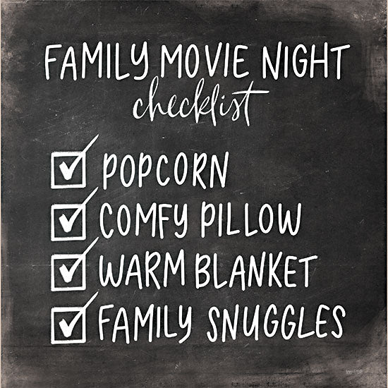 House Fenway FEN945 - FEN945 - Family Movie Night Checklist    - 12x12 Inspirational, Family, Movie Night Checklist, Typography, Signs, Textual Art, Chalkboard, Black & White, Media Room from Penny Lane