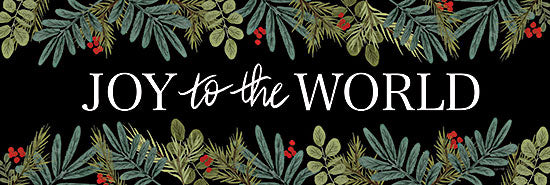 House Fenway FEN959A - FEN959A - Holly Green Joy to the World - 36x12 Christmas, Holidays, Joy to the World, Typography, Signs, Textual Art, Greenery, Holly, Berries, Black Background from Penny Lane