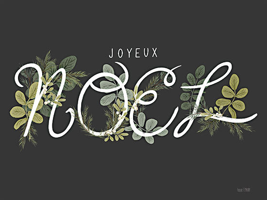 House Fenway FEN963 - FEN963 - Joyeux Noel - 16x12 Christmas, Holidays, Joyeux Noel, Christmas Carol, Typography, Signs, Textual Art, Greenery, Eucalyptus, Black Background, Textual Art, Winter from Penny Lane