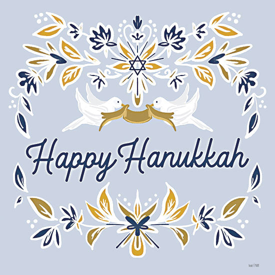 House Fenway FEN973 - FEN973 - Happy Hanukkah Doves - 12x12 Hanukkah, Happy Hanukkah, Doves, Jewish Holiday, Star of David, Folk Art Flowers, Blue, White, Yellow, Typography, Signs, Textual Art, Winter from Penny Lane