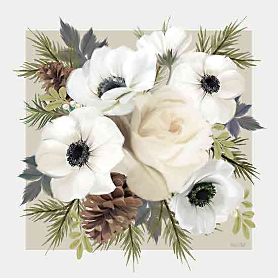 House Fenway FEN981 - FEN981 - Winter Anemone Bouquet - 12x12 Flowers, White Flowers, Anemone Flowers, Bouquet, Greenery, Pine Sprigs, Pinecones, Winter from Penny Lane