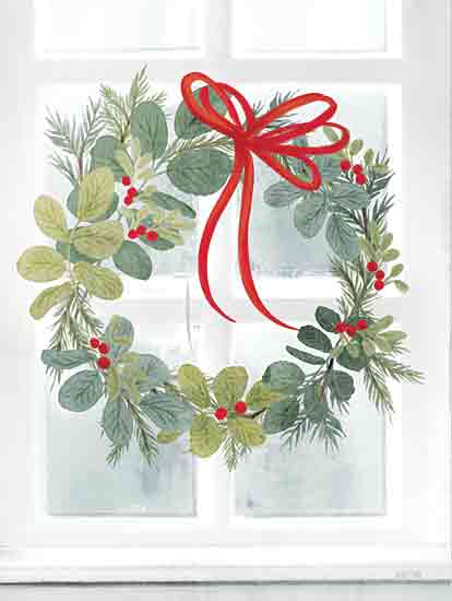 House Fenway FEN985 - FEN985 - Holly Berry Window - 12x16 Christmas, Holidays, Wreath, Greenery, Berries, Red Ribbon, Window, Winter from Penny Lane