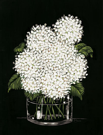 Hollihocks Art HH196 - HH196 - Hydrangea in Vase    - 12x18 Hydrangeas, White Hydrangeas, Vase, Black Background, Spring, Flowers from Penny Lane