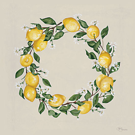 Hollihocks Art HH208 - HH208 - Lemon Wreath - 12x12 Lemon Wreath, Wreath, Lemons, Fruit, Greenery, Kitchen, Citrus from Penny Lane