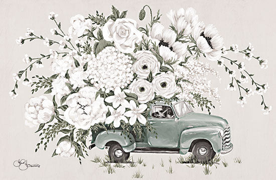Hollihocks Art HH211 - HH211 - White Floral Truck    - 18x12 Flowers, White Flowers, Truck, Whimsical, Bouquet, Country, Shabby Chic from Penny Lane