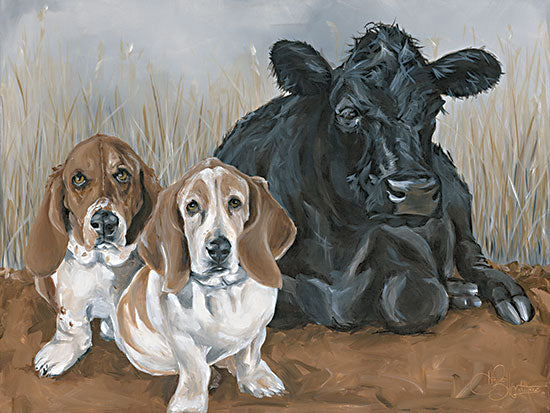 Hollihocks Art HH220 - HH220 - Angus and the Hounds - 16x12 Angus Cow, Cow, Black Cow, Dogs, Hound Dogs, Portrait, Animals, Farm Animals from Penny Lane