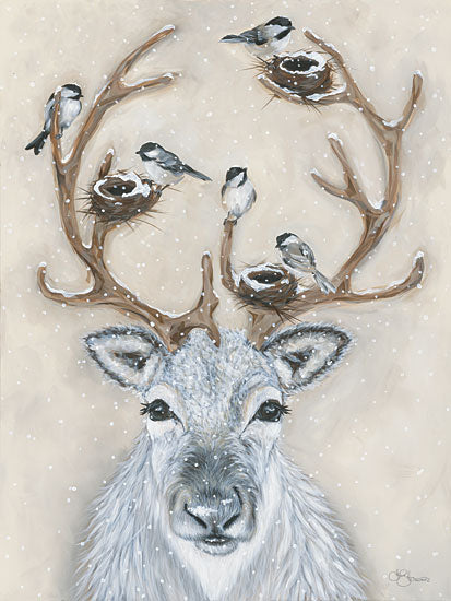 Hollihocks Art HH233 - HH233 - Chickadee Deer - 12x16 Whimsical, Deer, Birds, Chickadees, Nests, Winter from Penny Lane