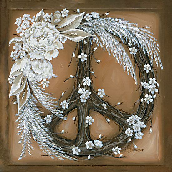Hollihocks Art HH237 - HH237 - Pure Peace - 12x12 Peace Sign, Flowers, White Flowers, Grapevine Wreath, Nostalgia, Retro, Neutral Palette from Penny Lane