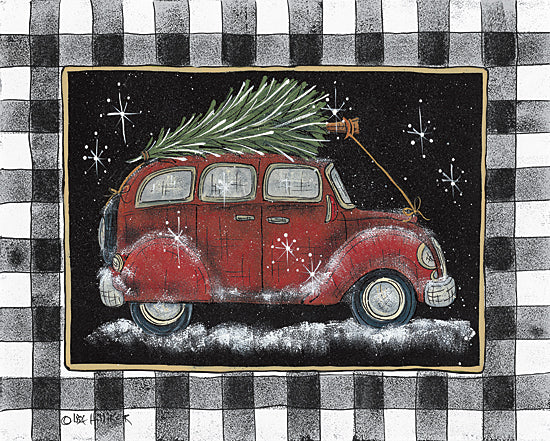 Lisa Hilliker HILL728 - HILL728 - Ready For Christmas   - 16x12 Car, Red Car, Christmas Tree, Holidays, Black & White Plaid, Winter from Penny Lane
