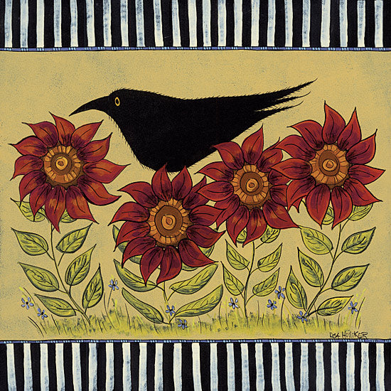Lisa Hilliker HILL796 - HILL796 - Fun Sun Flowers - 12x12 Fall, Crow, Sunflowers, Red Sunflowers, Primitive, Black & White Border from Penny Lane